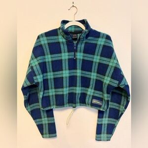 iets frans London Plaid Cropped Fleece 1/4 Zip Pullover M Oversized 90s Gorpcore